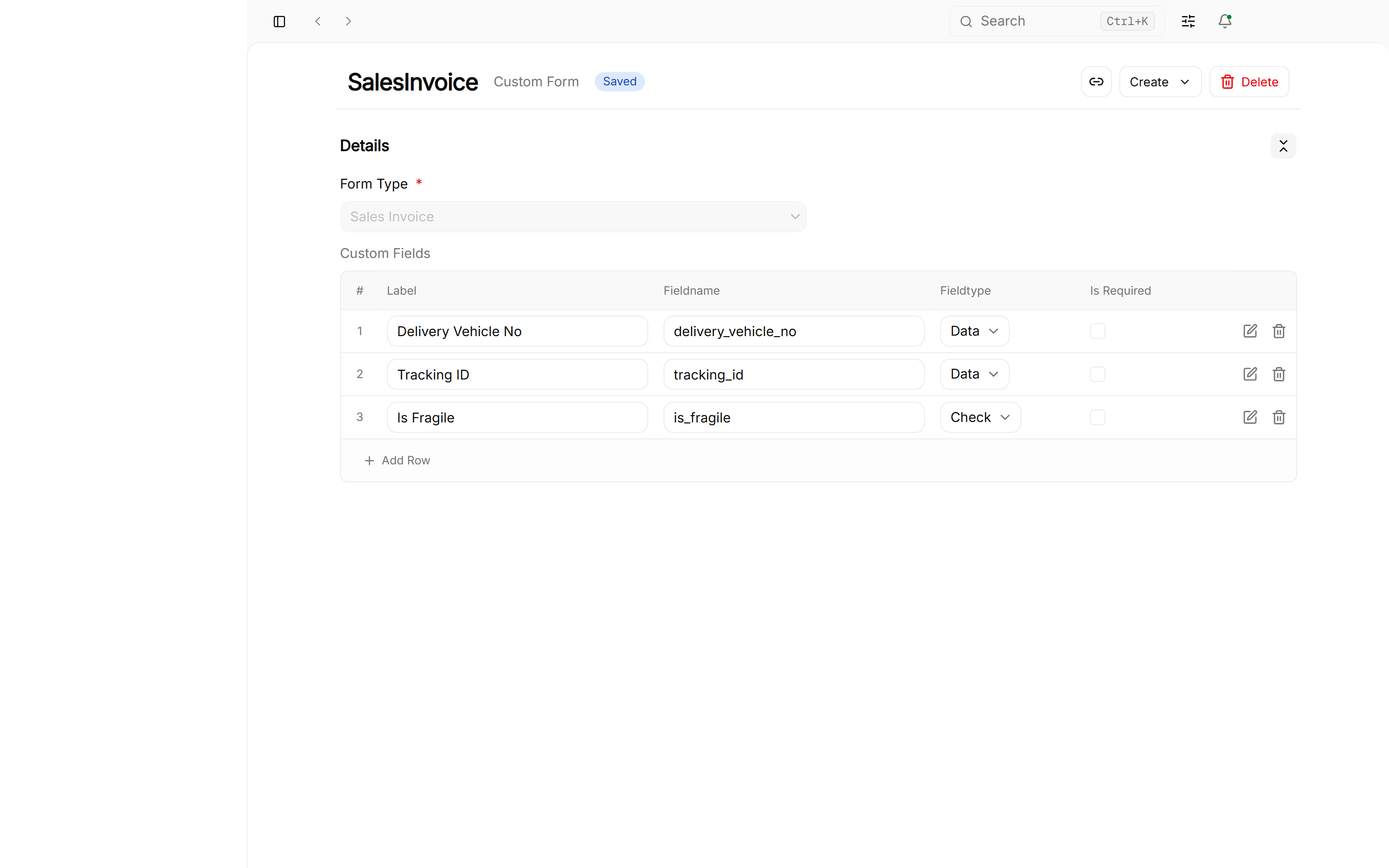 Custom fields editor for Sales Invoice
