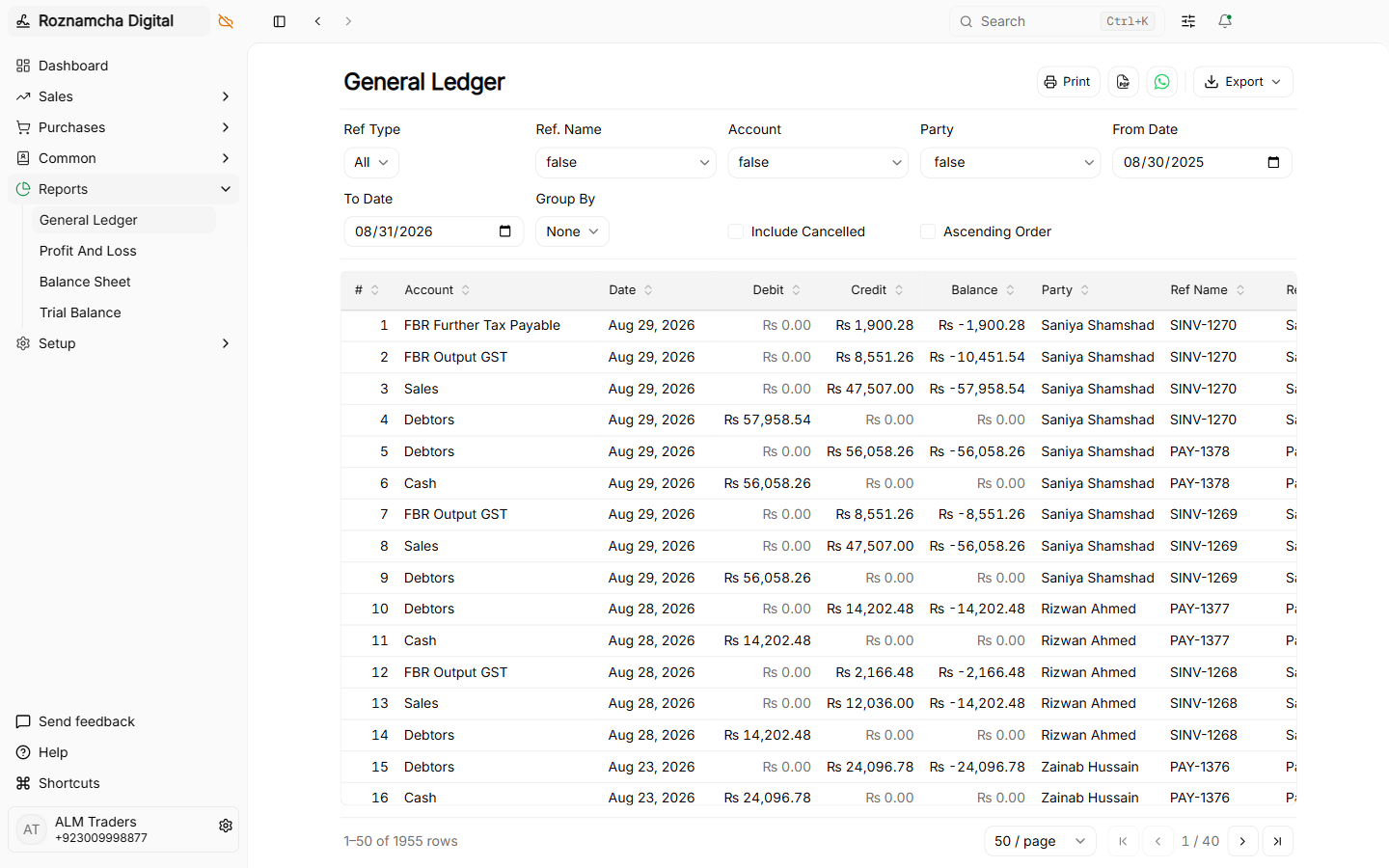 General Ledger grouped by reference view for invoice and payment reconciliation