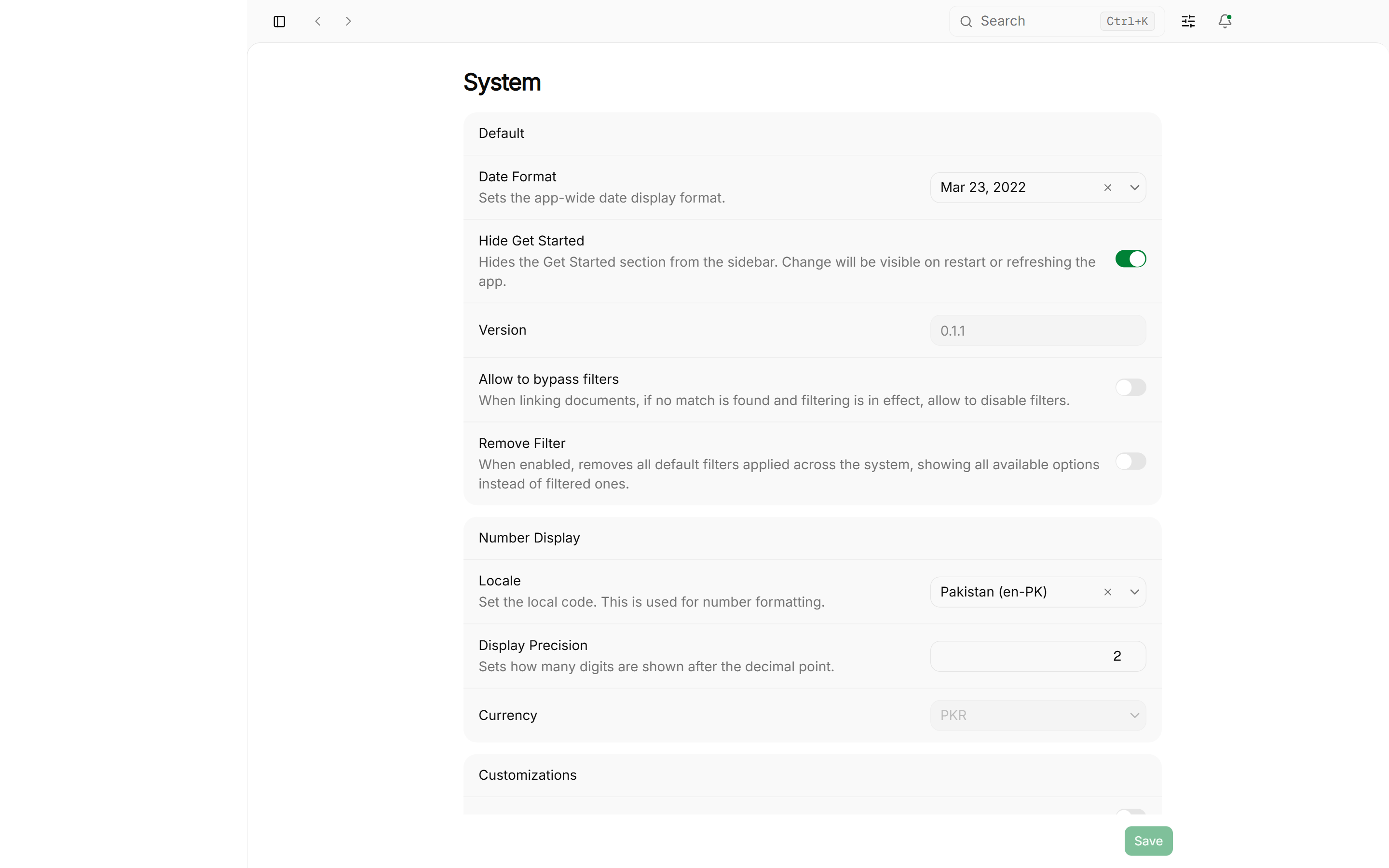 Settings system panel showing database storage paths and backup tools